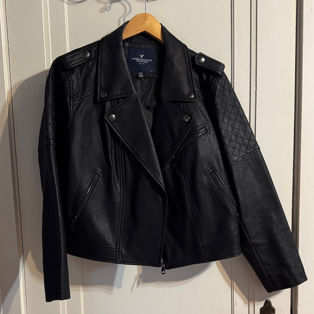 American Eagle Outfitters Black Quilted Leather-look  Jacket